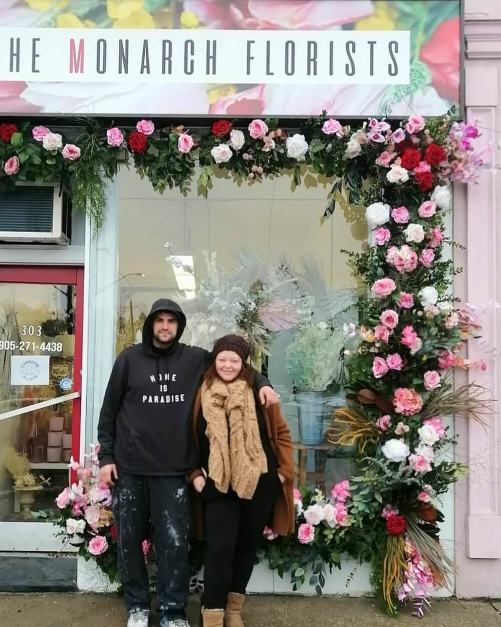 Alex and Justin outside The Monarch Florists